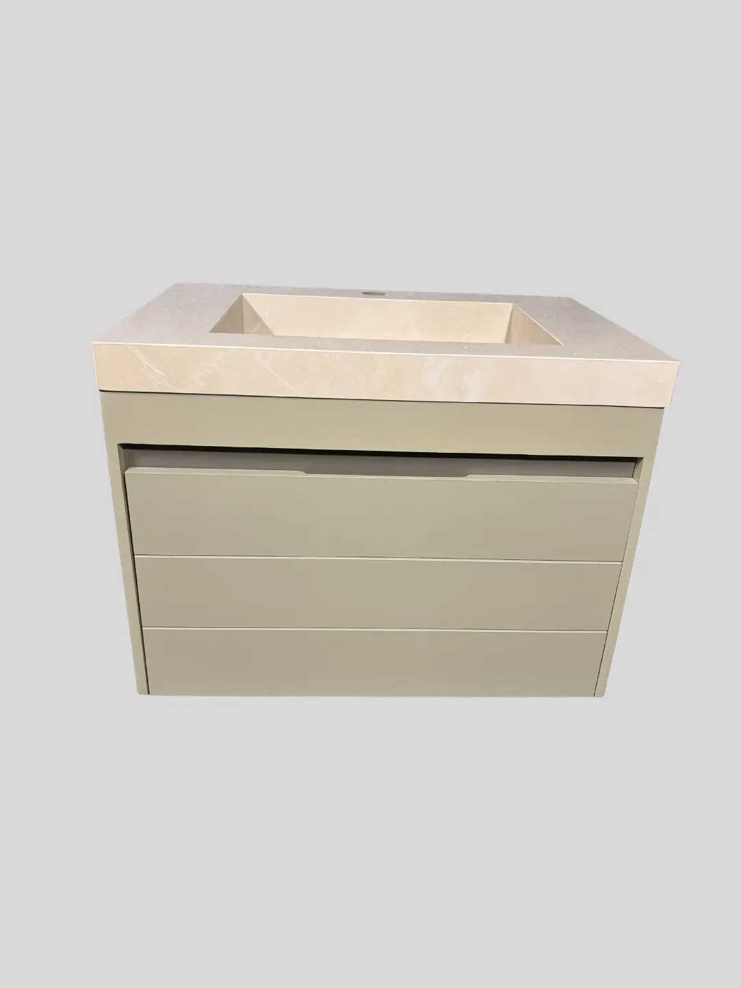 کابینت روشویی PVC مدل C601 | طرح کرم مینیمال با صفحه پرسلان