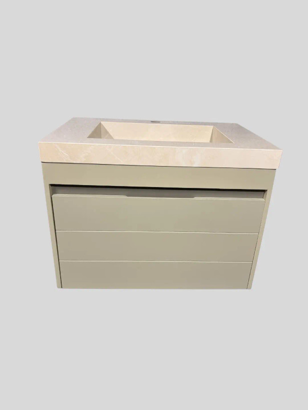 کابینت روشویی PVC مدل C601 | طرح کرم مینیمال با صفحه پرسلان
