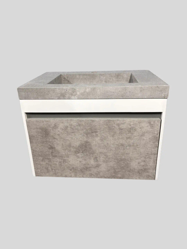 کابینت روشویی مدرن PVC مدل C-601 | طرح طوسی و سفید با صفحه پرسلان