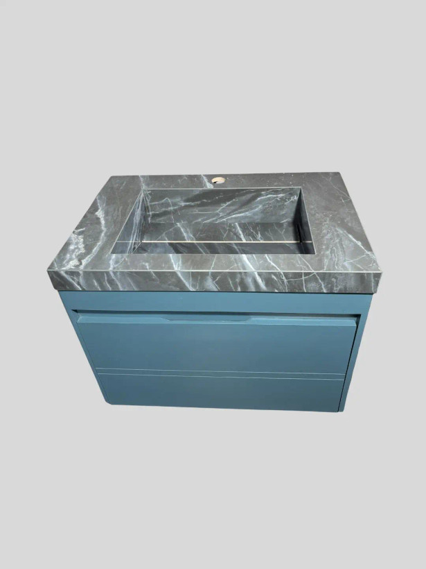 کابینت روشویی PVC مدل C601 آبی نفتی با صفحه پرسلان طرح سنگ