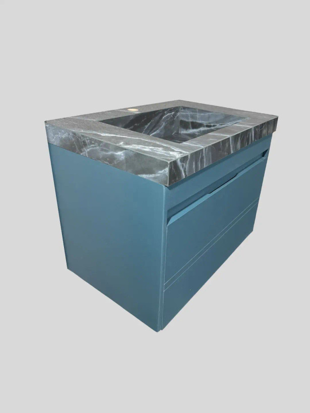کابینت روشویی PVC مدل C601 آبی نفتی با صفحه پرسلان طرح سنگ