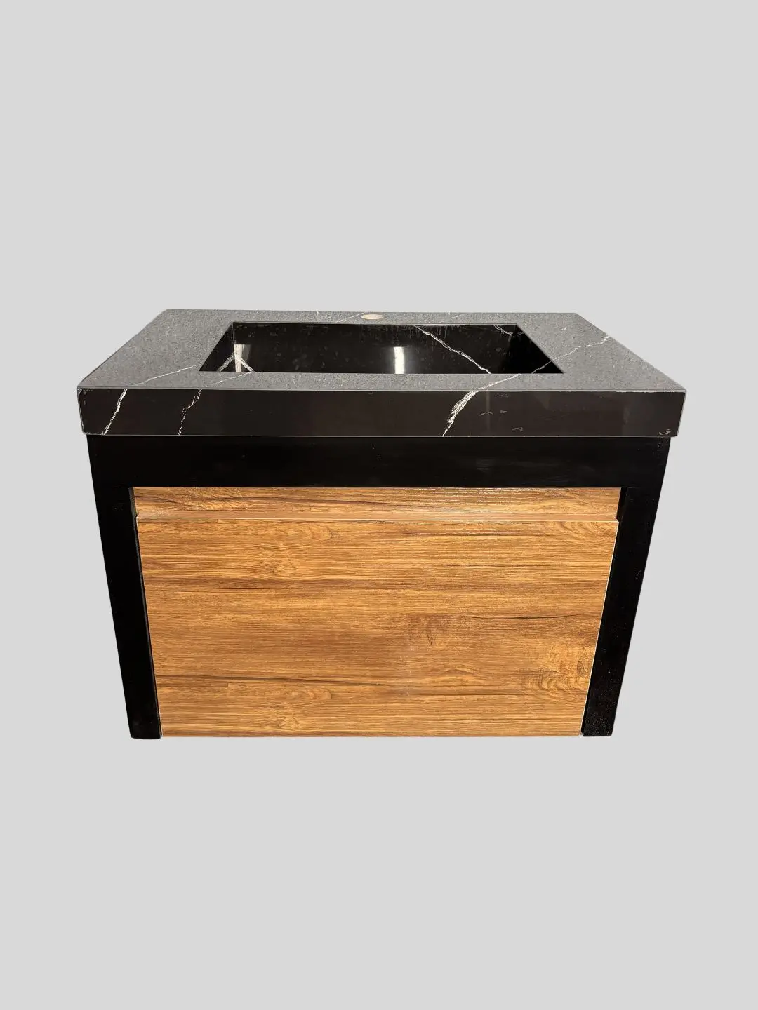 کابینت روشویی مدل C601 مشکی چوبی با صفحه پرسلان طرح سنگ