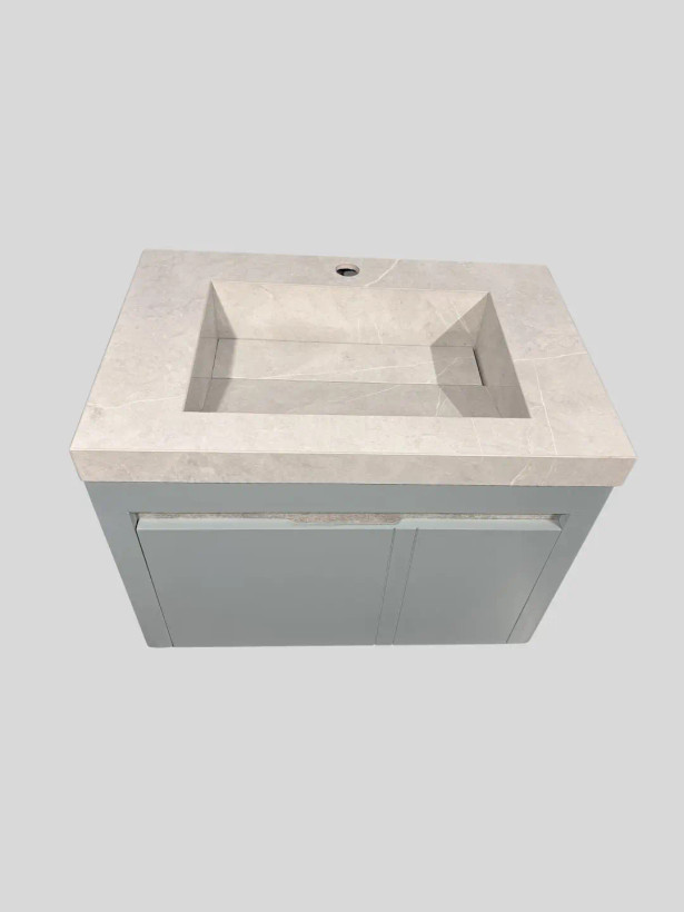 کابینت روشویی مدل C601 طوسی روشن با صفحه پرسلان طرح سنگ