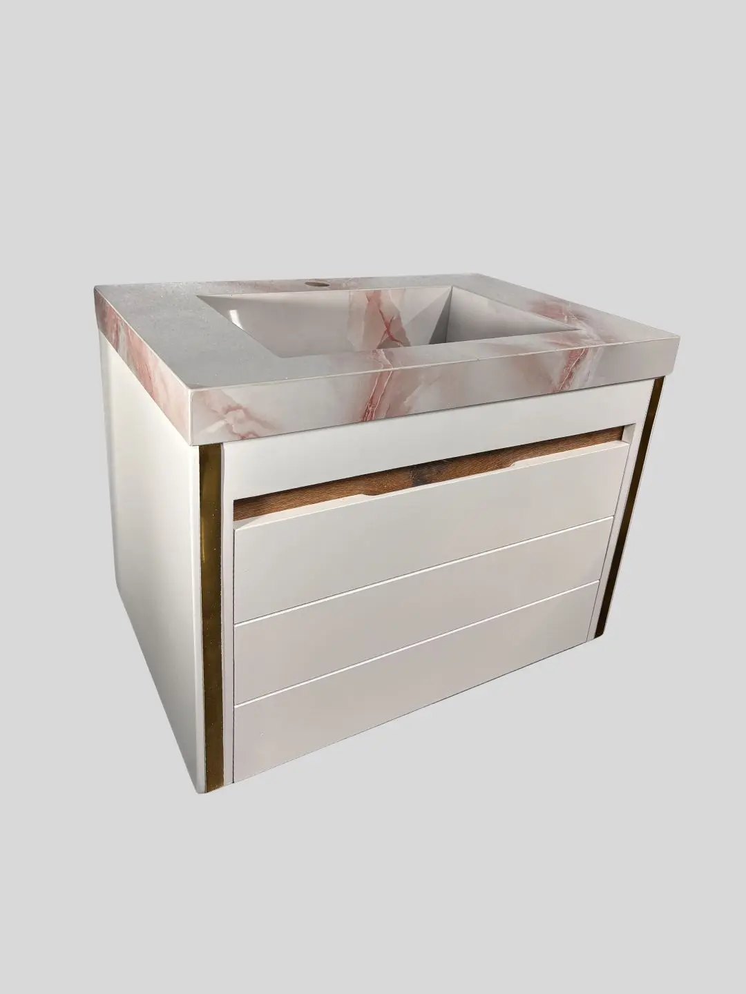 کابینت روشویی مدل C601 سفید طلایی با صفحه پرسلان طرح سنگ