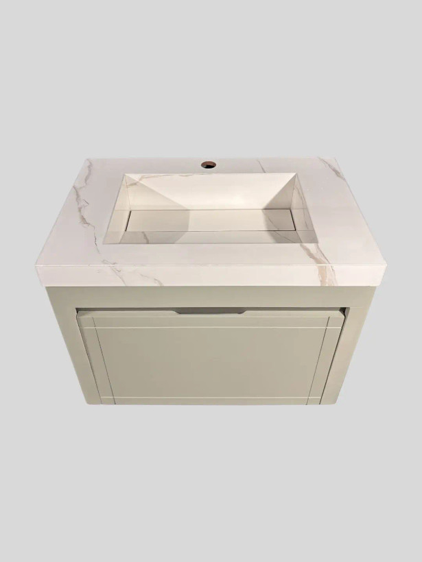 کابینت روشویی PVC مدل C601 کرم با صفحه سرامیک پرسلان طرح سنگ