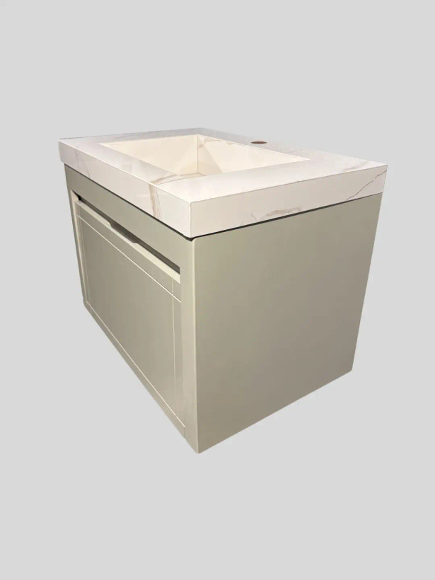 کابینت روشویی PVC مدل C601 کرم با صفحه سرامیک پرسلان طرح سنگ