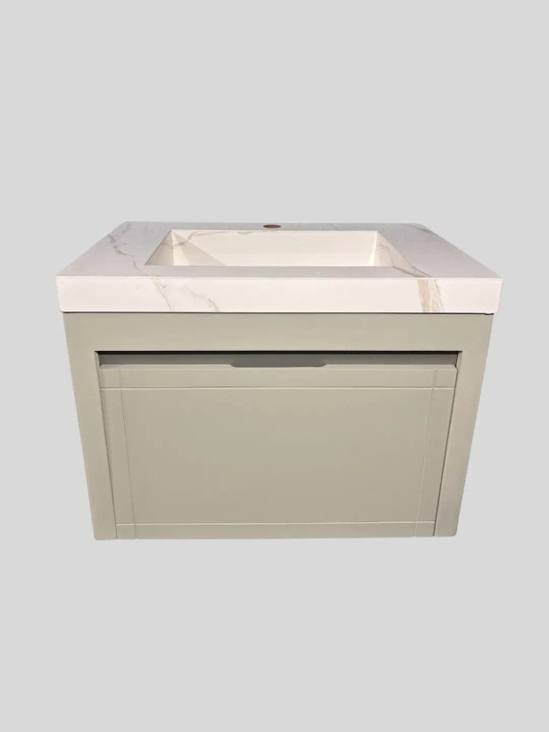کابینت روشویی PVC مدل C601 کرم با صفحه سرامیک پرسلان طرح سنگ