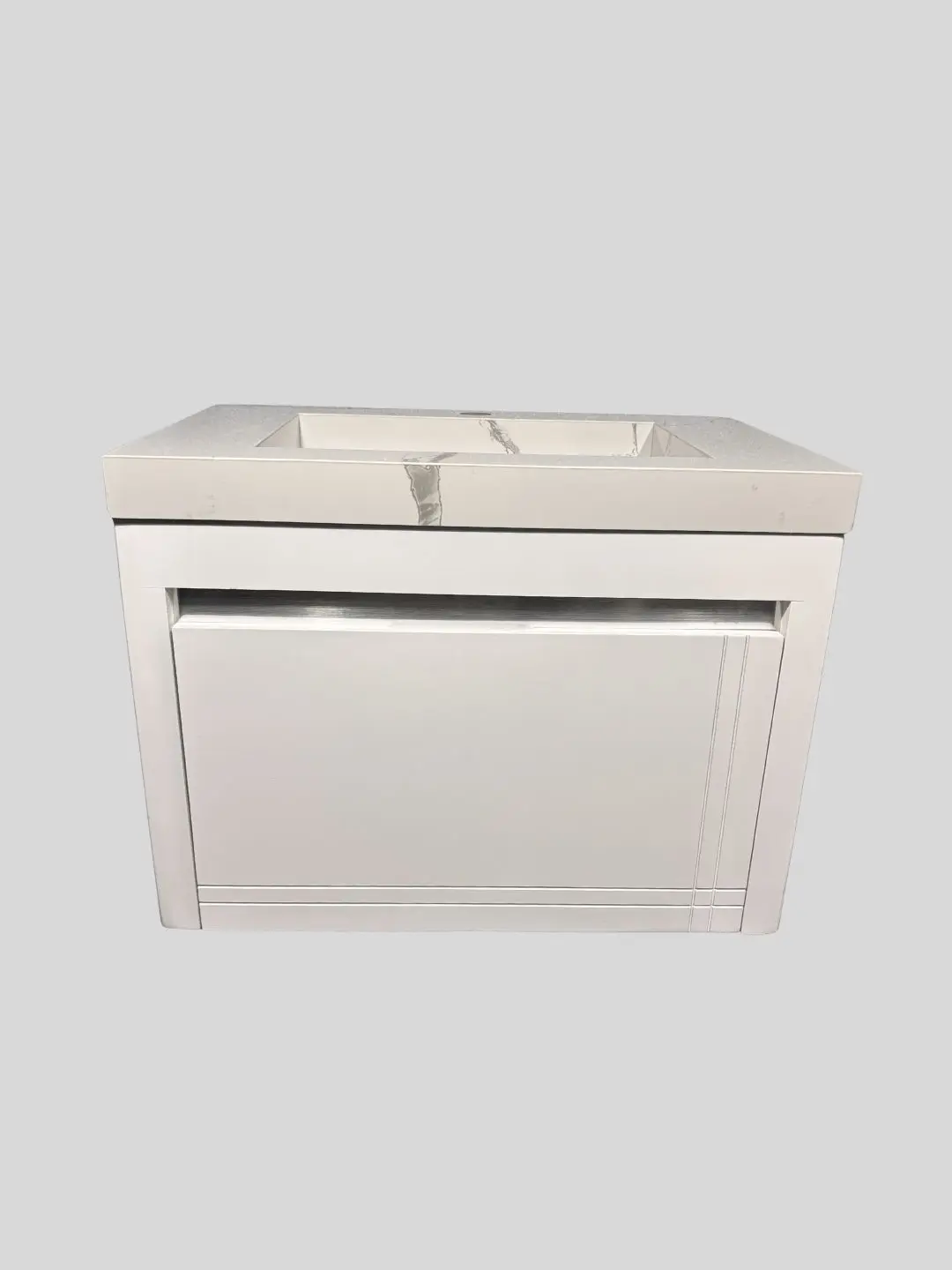 کابینت روشویی PVC مدل C601 سفید رگه‌دار با صفحه پرسلان