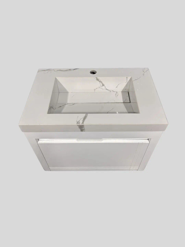کابینت روشویی PVC مدل C601 سفید رگهدار با صفحه پرسلان